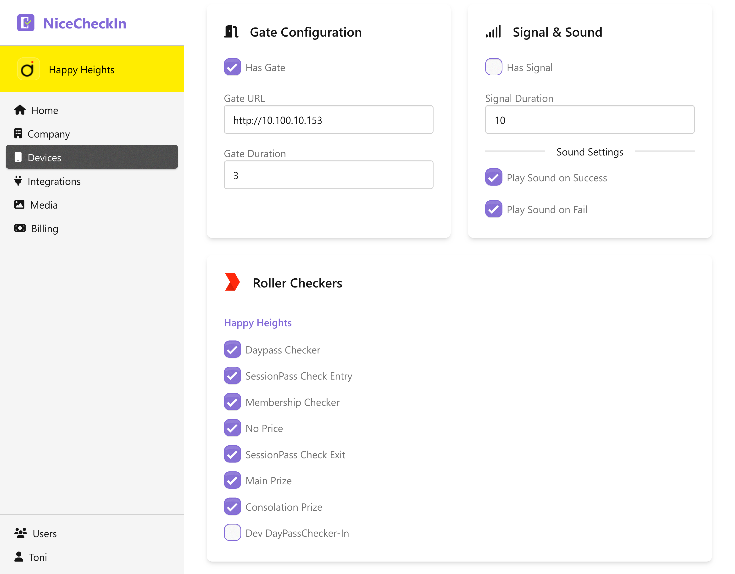 NiceCheckIn Web-Plattform